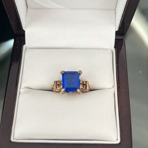 Square Cut Blue Sapphire-gold 14 ct yellow - costume made…